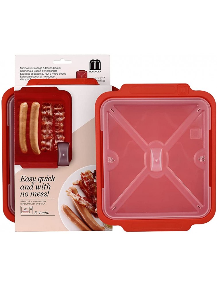 MUGOOLER Microwave Easy Bacon Maker Cooker with Lid Safety Quick and with No Mess 11.3 L x 9.0 W x 2.4 H Red - B9QAU3BTP