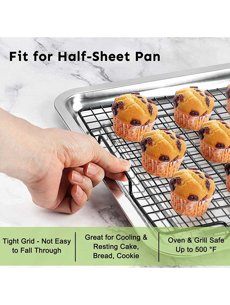 2 Pack Cooling Racks 16 x 10 Nonstick Wire Baking Rack with Handle Fit Half Sheet Pan for Cooking Drying Roasting Grilling Metal Mesh Cooling Racks for Cooling Cookie Bread Cake Oven Safe - BS3T9WIAY