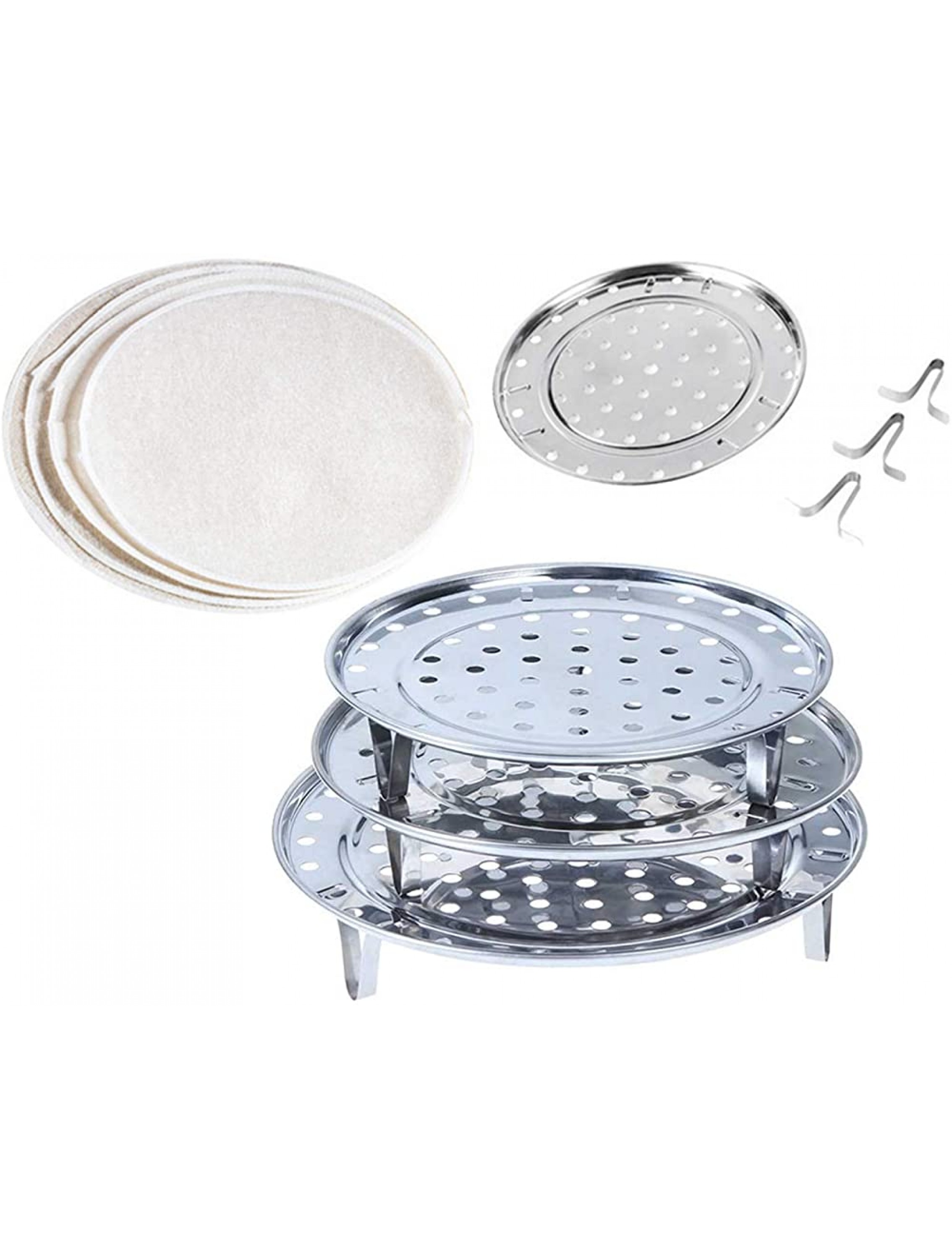 3-Pack 10 11 11 3 4 Pressure Cooker Canner Rack Baking Steaming Rack,Cake Cooling Rack,1 3 4 Tall Trivet Rack Stand with 15 Pcs Round Breathable Cotton Cloth for Food Steam Basket Rack,Stackable - BJVBDZZPY