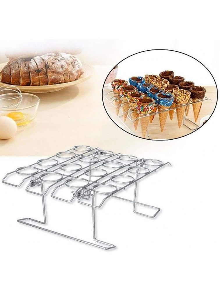 Cupcake Cones Baking Rack 16-Cavity Stainless Steel Ice Cream Cone Stand Holder Foldable Cake Decorating Pastry Tray Waffle Cones Holder for Baking Cooling DisplaySilver - BYREJ45LG