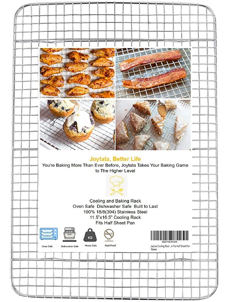 Joytata Cooling Rack 11.5" x 16.5" 100% 18 8 Stainless Steel Cross Wire Baking Rack Roasting Rack Fits Half Sheet Pan for Cookie Cakes Breads Cooking Grilling-Oven Safe Dishwasher Safe - B00SI87FB