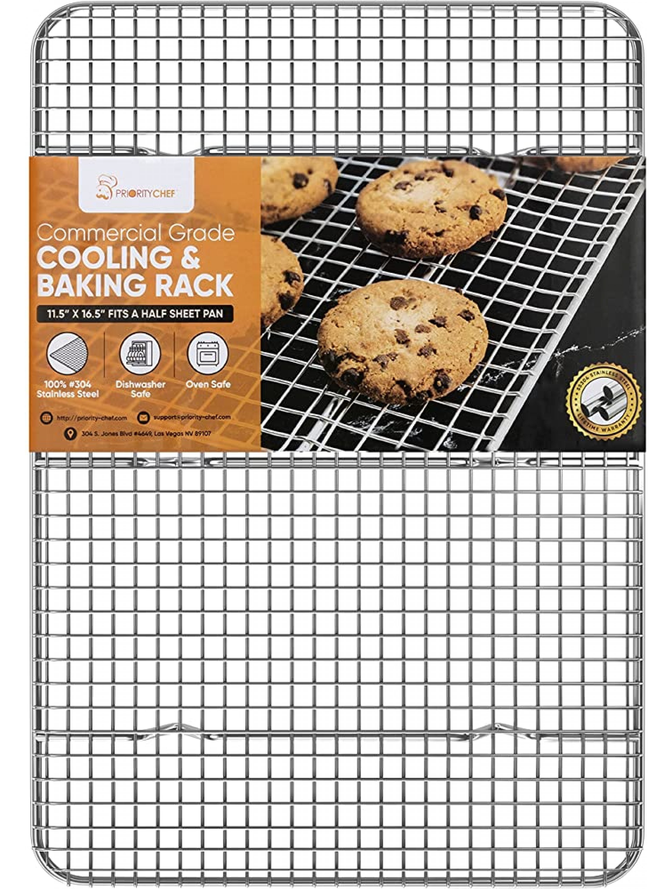 PriorityChef 18 8 Stainless Steel Cooling Rack Heavy Duty Baking Rack For Oven Cooking Fits Half Sheet Pan Wire Rack For Cooking Bacon Cookie Cooling Rack 11.5 x 16.5 - B8U46RY8G