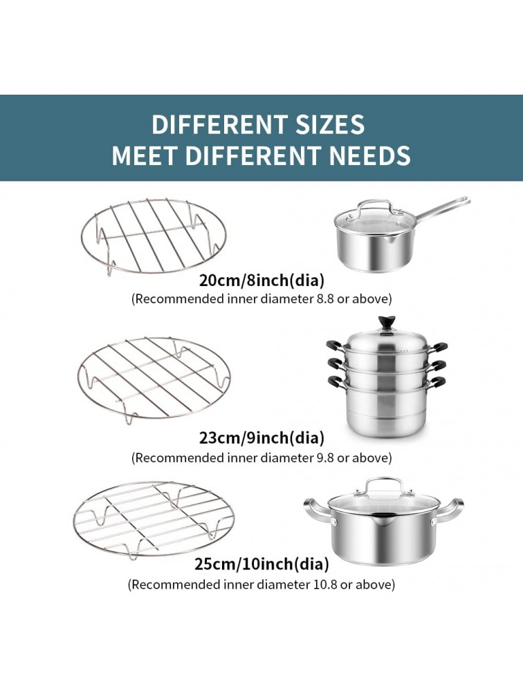 Round Cooling Rack 3 Pack Steamer Racks Set Stainless Steel Circle Roasting Rack 3 Pcs 8 & 9 & 10 Steaming Cake Pot Rack with Clip for Baking Cooking Grilling Circular Wire Rack - BGBWXBF0O