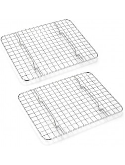 Small Baking Cooling Rack Set of 2 E-far Stainless Steel Toaster Oven Rack for Cooking Roasting Grilling Meat 8.6” x 6.2” Metal Bakeable Wire Rack for Cookie Cake Bacon Dishwasher Safe - B7MTXF6D3