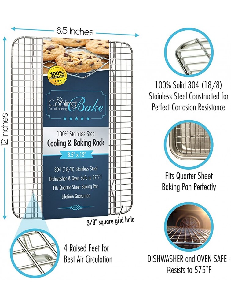 Stainless Steel Cooling Rack fits Quarter Sheet Baking Pan Oven Safe Rust-Resistant Heavy Duty 8.5 x 12 - BZDJ88A2K