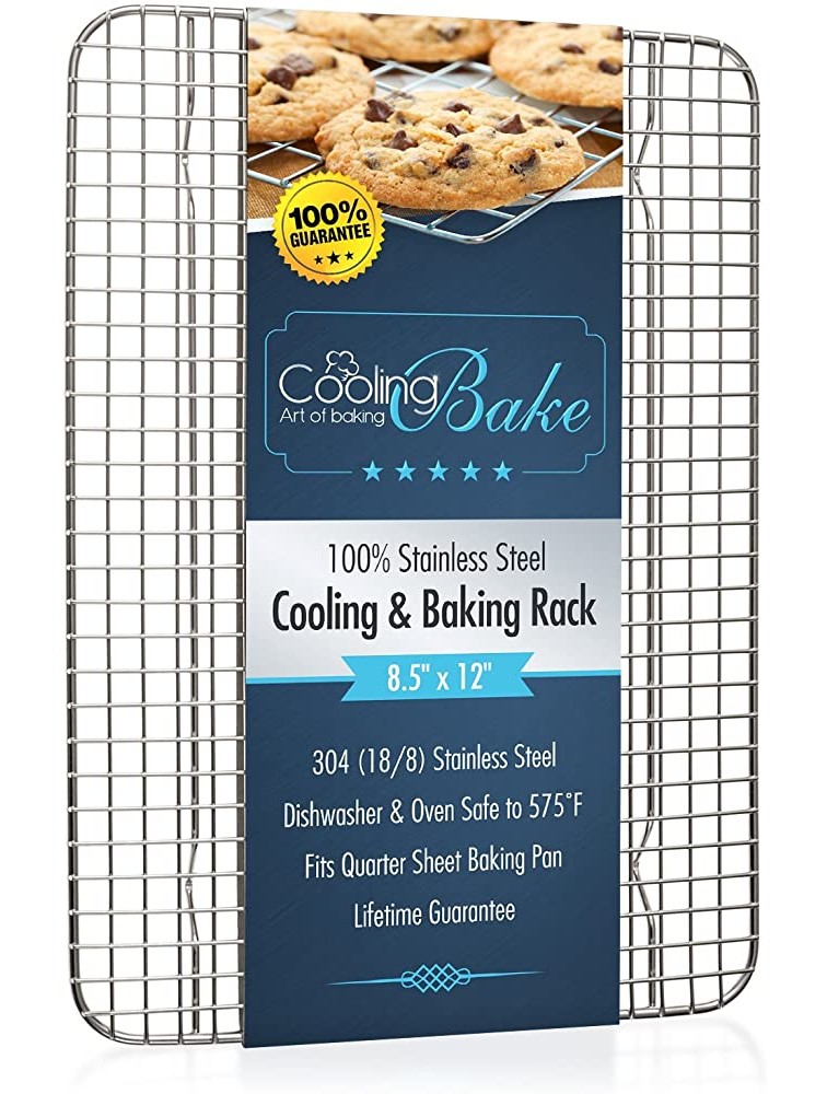 Stainless Steel Cooling Rack fits Quarter Sheet Baking Pan Oven Safe Rust-Resistant Heavy Duty 8.5" x 12" - BZDJ88A2K