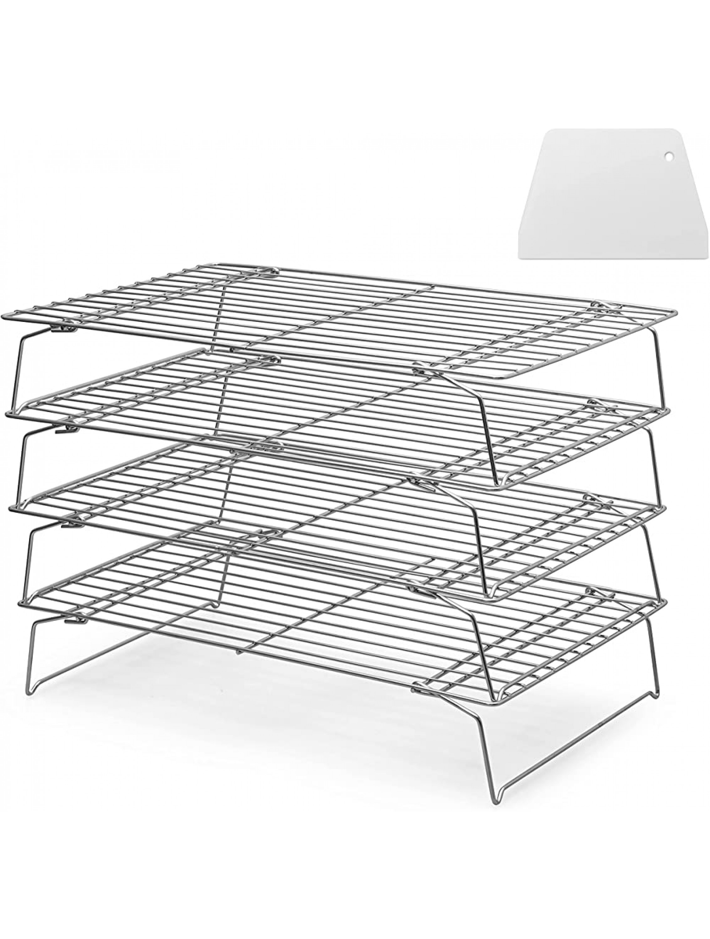 TIMIFI 4 Tier Cooling Rack Stackable 100% Pure Stainless Steel Cooling Racks Can be Used Individually or in Combination Great Essential in the Kitchen Complete with a Dough Scraper - BZWT78CM6