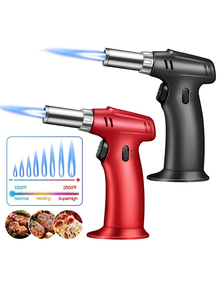 2 Pack Butane Torch Refillable Kitchen Torch Lighter Fit All Butane Tanks Blow Torch with Safety Lock and Adjustable Flame forDesserts Creme Brulee BBQ and BakingButane Gas Not Included - BLAXSH00U