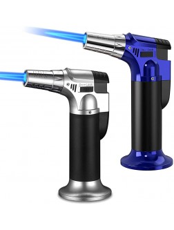 2 Pack Butane Torches LGUIY Blow Torch Refillable Kitchen Cooking Torch Lighter Adjustable Flame Chef Torch for Desserts Brulee BBQ Baking Crafts and SolderingButane Gas Not Included Silver Blue - BTV43HID2