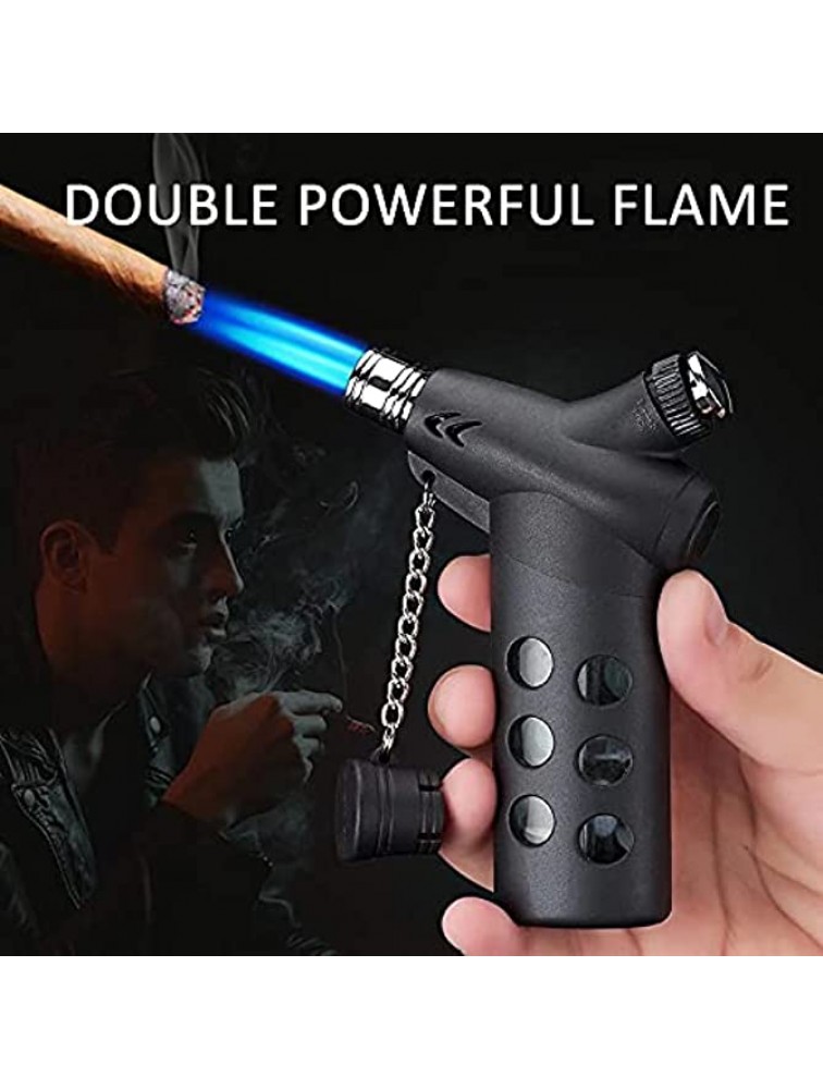 Blow Torch with Fuel Gauge Double Flame Kitchen Cooking Torch Lighters with Safety Lock Adjustable Flame Refillable Culinary Butane Torch Lighter for BBQ Baking Crafts and SolderingNo Gas - BYODCJNRH