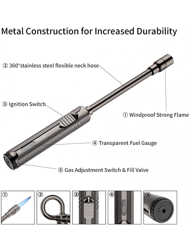Butane Lighter Long Butane Torch Lighter Refillable Adjustable Jet Flame Lighter Windproof Lighter with Visual Fuel Window Blow Torch for Fireplace Stove Grill Camping Kitchen No Gas Include Black - BGCJUJQYV