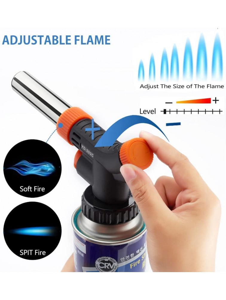 Butane Torch Kitchen Blow Lighter Culinary Torches Chef Cooking Professional Adjustable Flame Shape Strength with Reverse Use for Creme Brulee BBQ Baking Butane Fuel Not Included - BNHBZOMDK