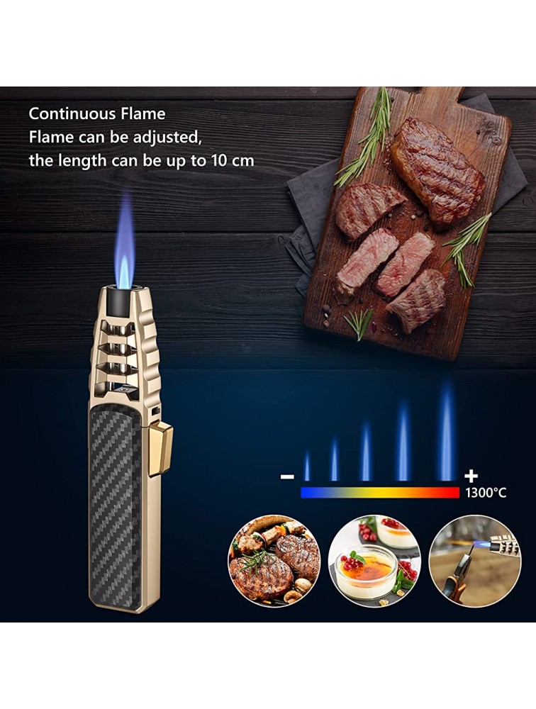 Butane Torch Lighter Refillable Kitchen Cooking Torch Windproof Adjustable Flame Solar Beam Torch Blow Torch with Safety Lock for Baking Creme Brulee HGT-588 Butane Gas Not Included Black - B37TO4M35