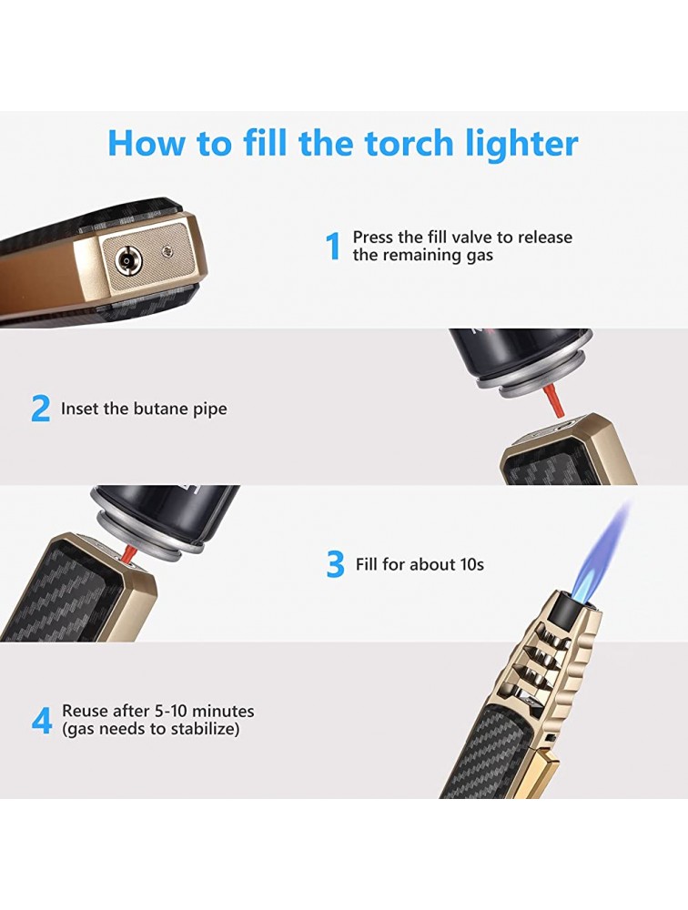 Butane Torch Lighter Refillable Kitchen Cooking Torch Windproof Adjustable Flame Solar Beam Torch Blow Torch with Safety Lock for Baking Creme Brulee HGT-588 Butane Gas Not Included Black - B37TO4M35