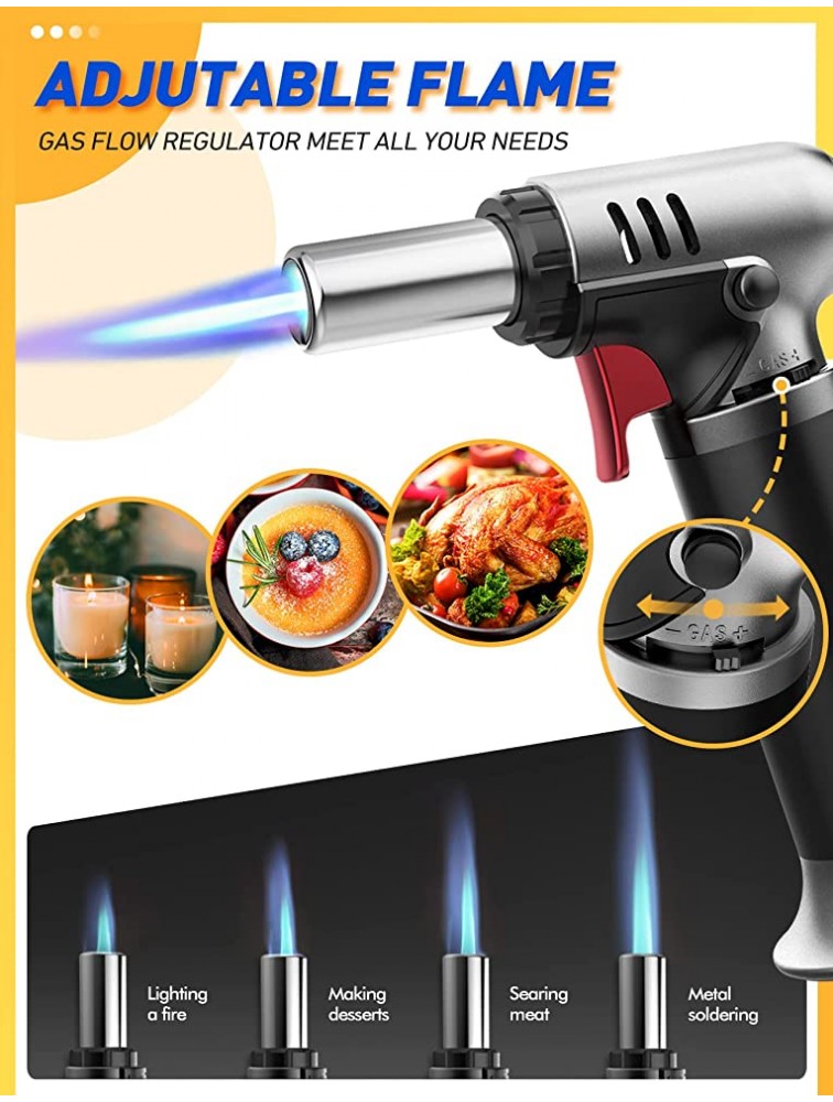 Butane Torch lighter with Fuel Gauge Refillable kitchen Torch,Blow Torch for Cooking with Safety Lock & Adjustable Flame Food Torch for Creme Brulee Baking Desserts Searing DIY and Craftworks - BB80BR00Q