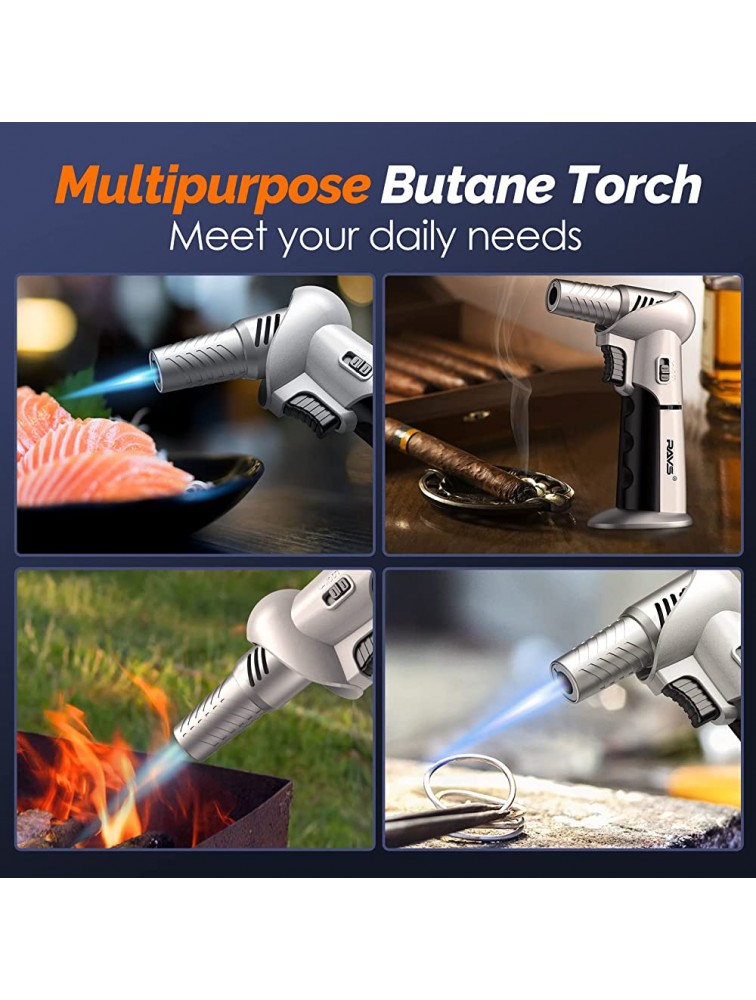 Butane Torch Refillable Kitchen Torch Lighter Blow Torch with Safety Lock Rotating Angles Adjustable Flame Culinary Torch for Creme Brulee Desserts and Baking RAVS Butane Gas Not Included - B44RS3GDK