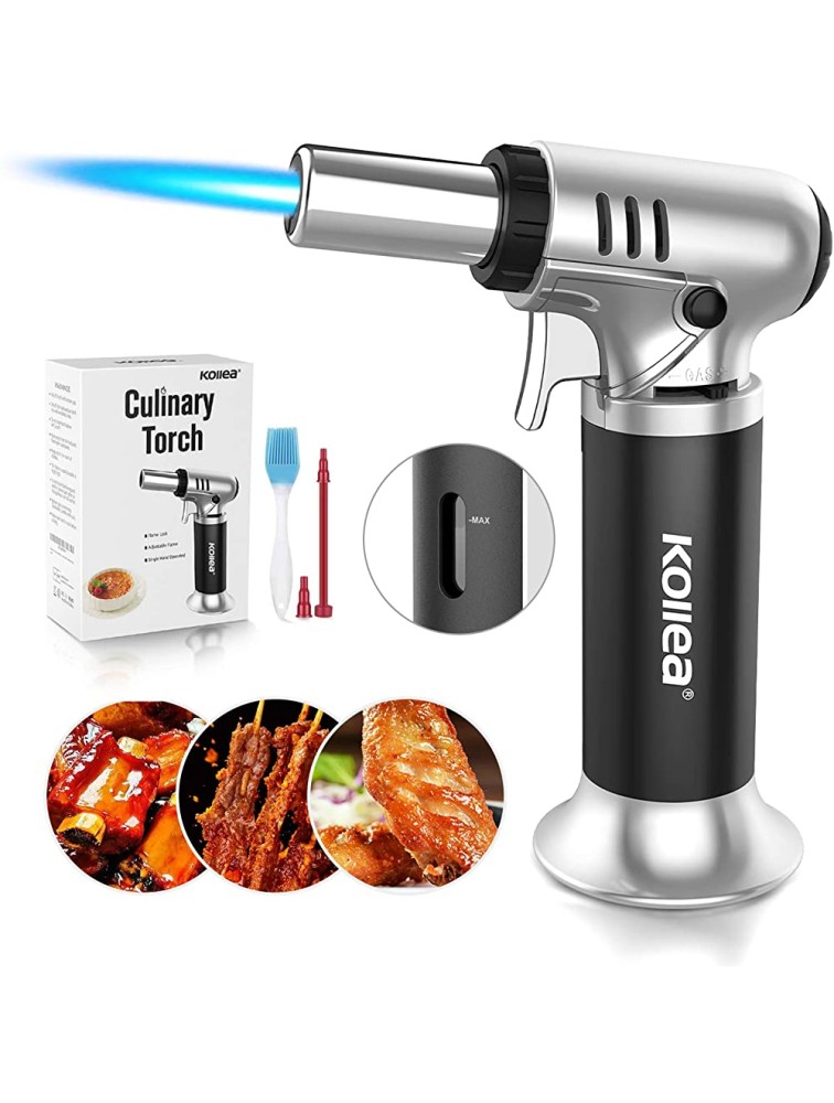 Butane Torch with Fuel Gauge & Continuous Flame Lock Kollea Kitchen Blow Torch for Creme Brulee Mini Torch Lighter Refillable Butane Torch for Cooking Baking Crafts Butane Gas Not Included - BF17T3RUV
