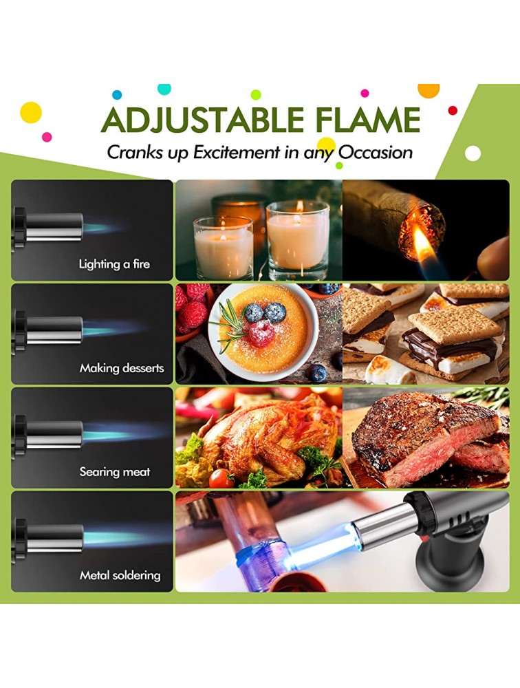 Creme Brulee Torch Cooking Torch with Fuel Gauge Refillable Food Kitchen Torch with Adjustable Flame Lock Blow Torch for Cooking Butane Torch Lighter for Creme Brulee Baking Desserts Searing,DIY - BFL4OLW1U