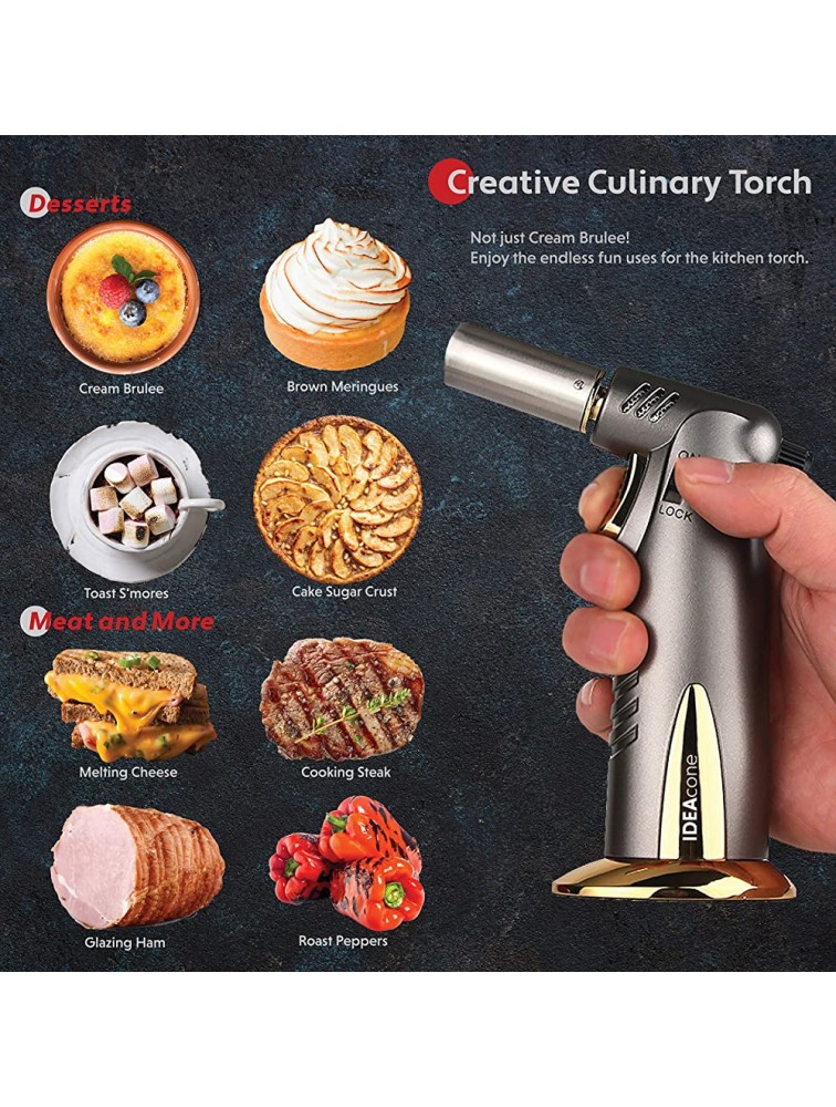 IDEACone Premium Butane Torch Culinary Torch Butane Lighter Kitchen Cooking Blow Torch Safety Lock Adjustable Flame Refillable Torch for BBQ Baking Creme Brulee Welding and Cigar Gift Box - BD2R7EDVF