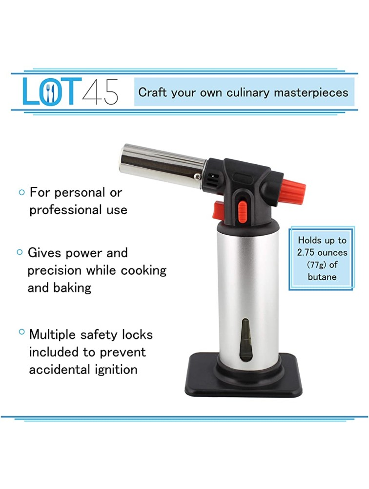 Lot45 Butane Kitchen Blow Torch Lighter 2.75oz Culinary Creme Brulee Food Torch for Searing Baking Cooking at Home - BMM422P0P