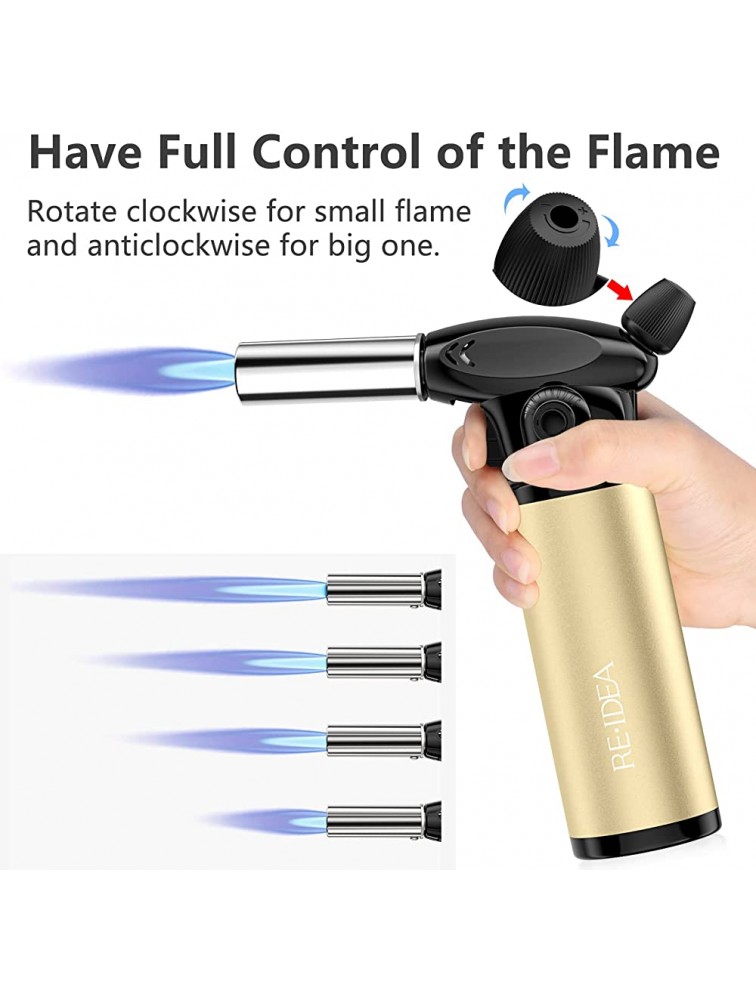 REIDEA Kitchen Torch Butane Refillable with Automatic Safety Lock Large Capacity Adjustable Flame Torch Lighter for Creme Brulee BBQ and Baking Butane Gas Not Included - B5E3J68EQ