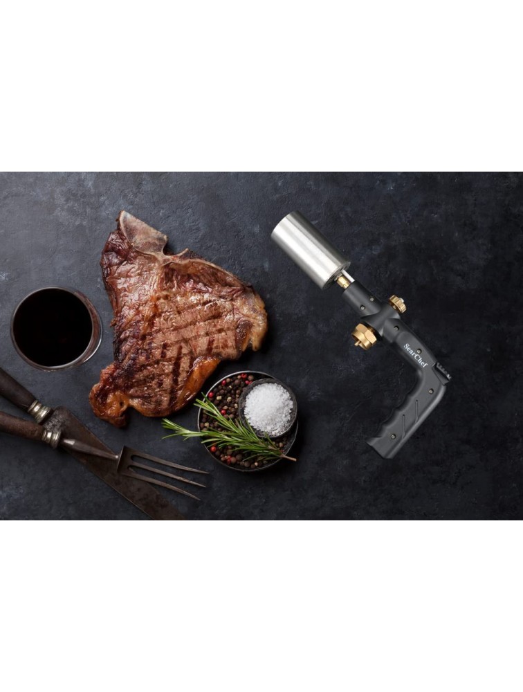 SearChef Cooking & BBQ Grilling Propane Torch Flame Lighter Kitchen Culinary Torch Sous Vide Charcoal Starter Searing Steak for Creme Brulee Campfire Searing Butane or Propane Tank Not Included - BH46ZPIGL