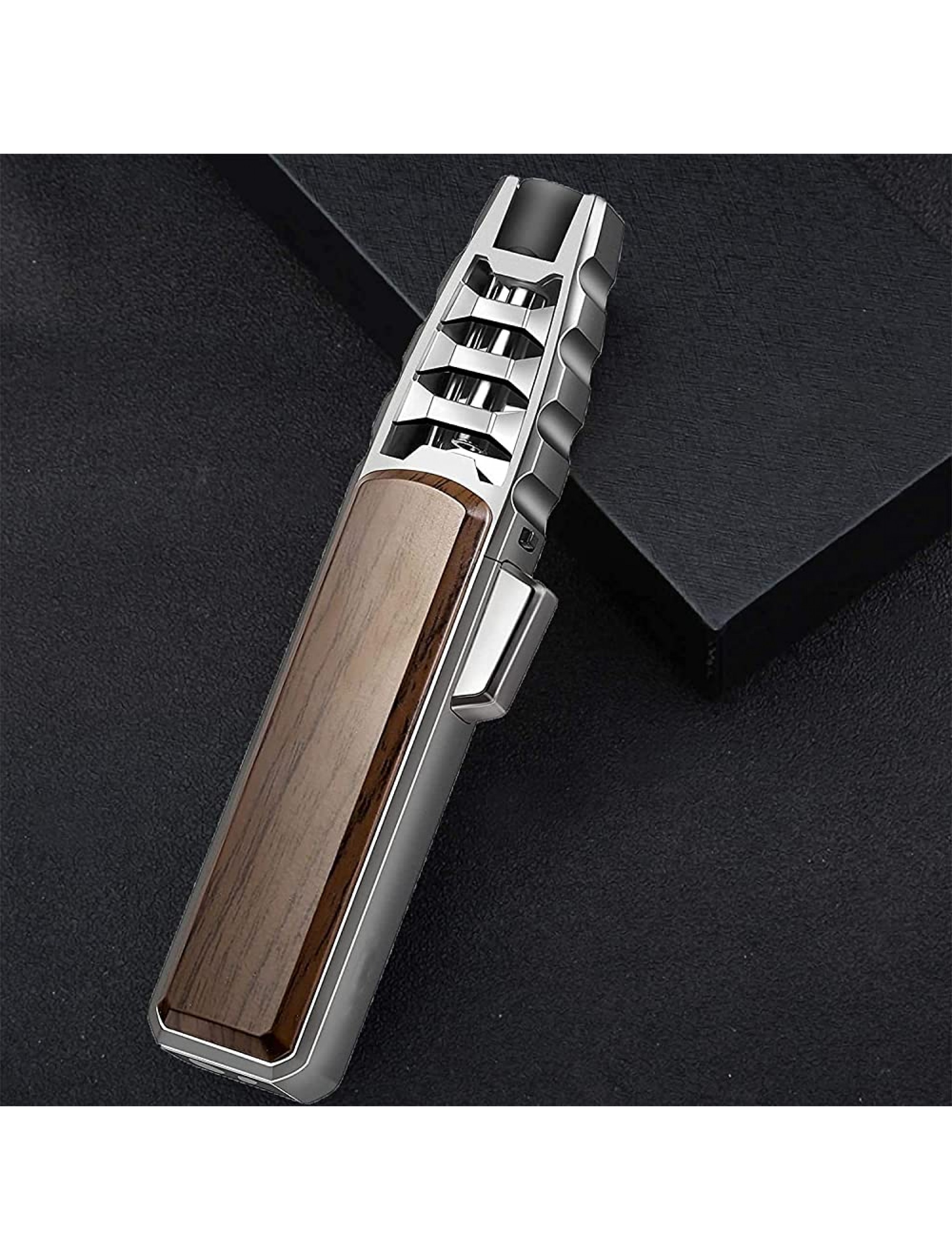 Torch Lighters Refillable Kitchen Butane Torch With Safety Lock & Adjustable Flame for Cooking Food Camping BBQ Butane Gas Not Included Walnut Silver - B4NWQJ3GM
