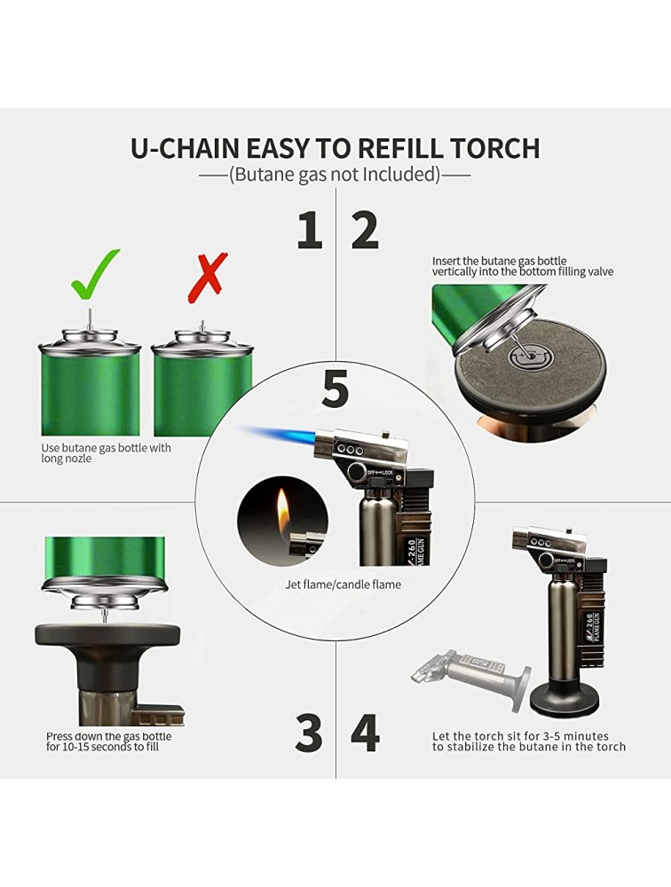 U-Chain Butane Torch Lighter with Two Types of Flame-Refillable and Adjustable Blow Torch Meets a Variety of Industrial and Culinary UsesButane Gas not Included - B8WYO0DWL