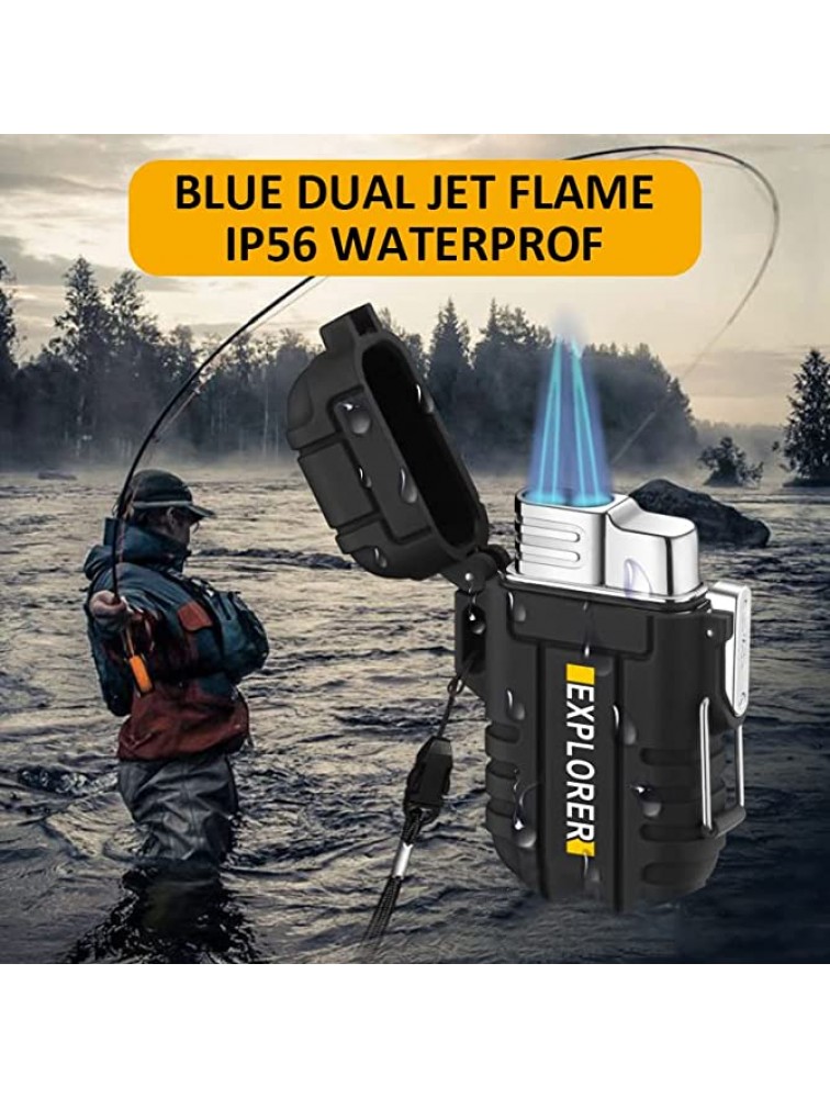 Waterproof Lighter Refillable Butane Torch IP56 Waterproof Adjustable Jet Flame Windproof Lighter with Lanyard for Outdoor Camping Candle Grill Kitchen Cooking and FireplaceGas Excluded Black - BNO8A6KK1