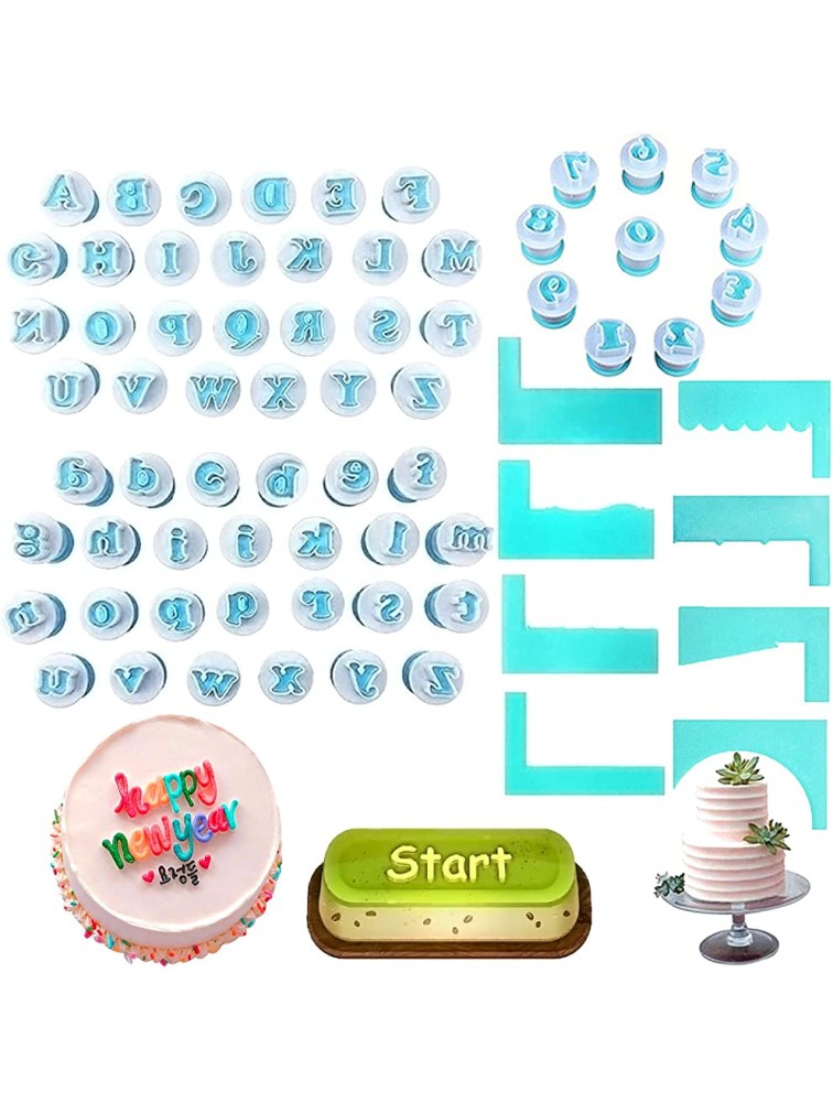 70 Pcs Set Fondant Letter Cutters & Cake Scraper Smilerain Cookie Decorating Tools Alphabet and Numbers Fondant Cake Mold Cutter Cookie Stamp for DIY Sugar Cookies Chocolate Plunger - BDR8FOF1D