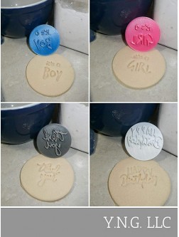 COOKIE STAMP WORDS PHRASES THANK YOU HAPPY BIRTHDAY ITS A GIRL ITS A BOY SET OF 4 MADE IN USA PR1441 - BB0PB104P