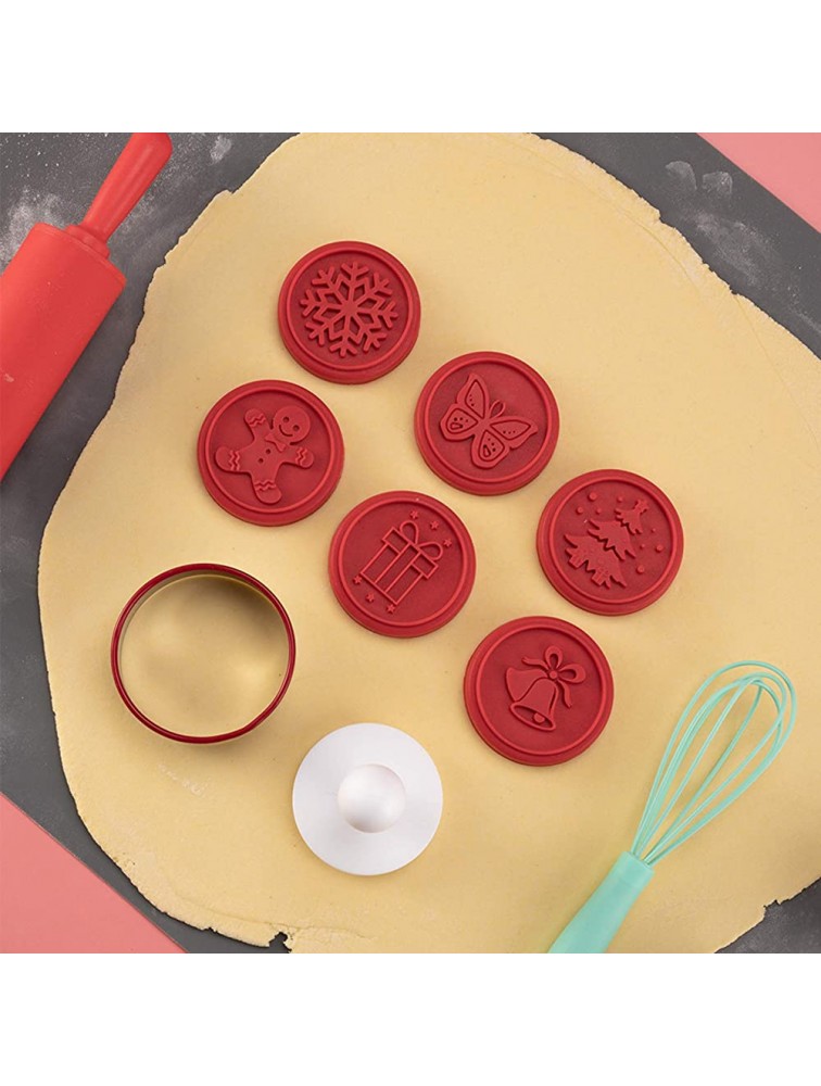 Cute Silicone Christmas Cookie Stamps Set,Premium Cookies Embossing Mold ,6 Stamps of Set Christmas Red - BUQRA8X2P