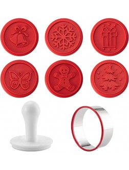 Cute Silicone Christmas Cookie Stamps Set,Premium Cookies Embossing Mold ,6 Stamps of Set Christmas Red - BUQRA8X2P