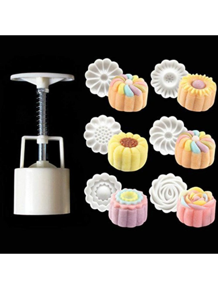 GDGY 6+1 Chinese Flowers Pattern Mooncake Mold Candy Pineapple Cake Cookie DIY Baking mold 3D Rose Flower Mooncake Mold Hand Pressure Mould 1 Barrel 6 Stamps DIY Cake Decoration Tool - B8GEUZTDZ