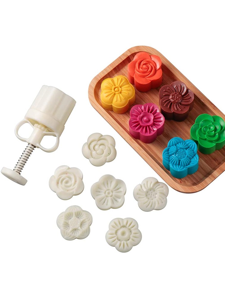 LOUTYTUO Mid-Autumn Festival Hand-Pressure Mooncake Mold Cookie Stamps DIY Pastry Tool With 6 Pcs Flower Mode Pattern - B28Z79RHD