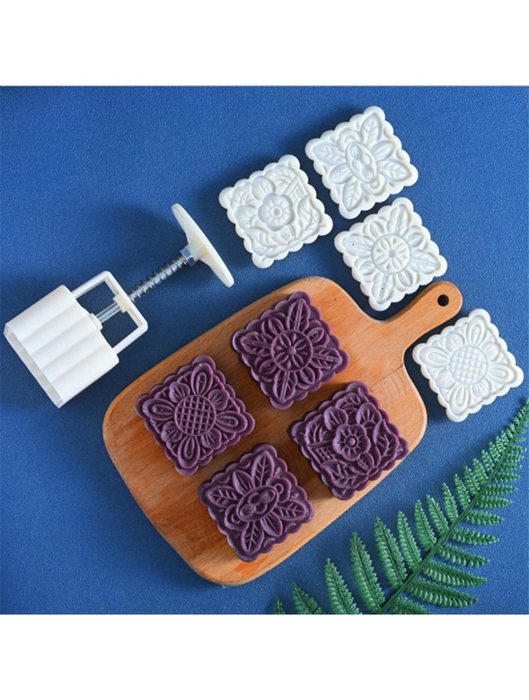 Moon Cake Mold 10 PCS Mid Autumn Festival DIY Hand Press Cookie Stamps Pastry Tool Shortbread Moon Cake Maker Flower Mode Patterns For 2 Sets - BZF73HYZ5