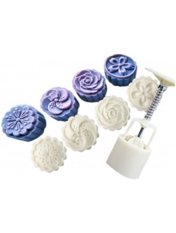 Moon Cake Mold Mid Autumn Festival DIY Hand Press Cookie Stamps Pastry Tool Moon Cake Maker Round Flower Cookie Mooncake Mold with 4 Stamps Shape - BEP4P4XAJ