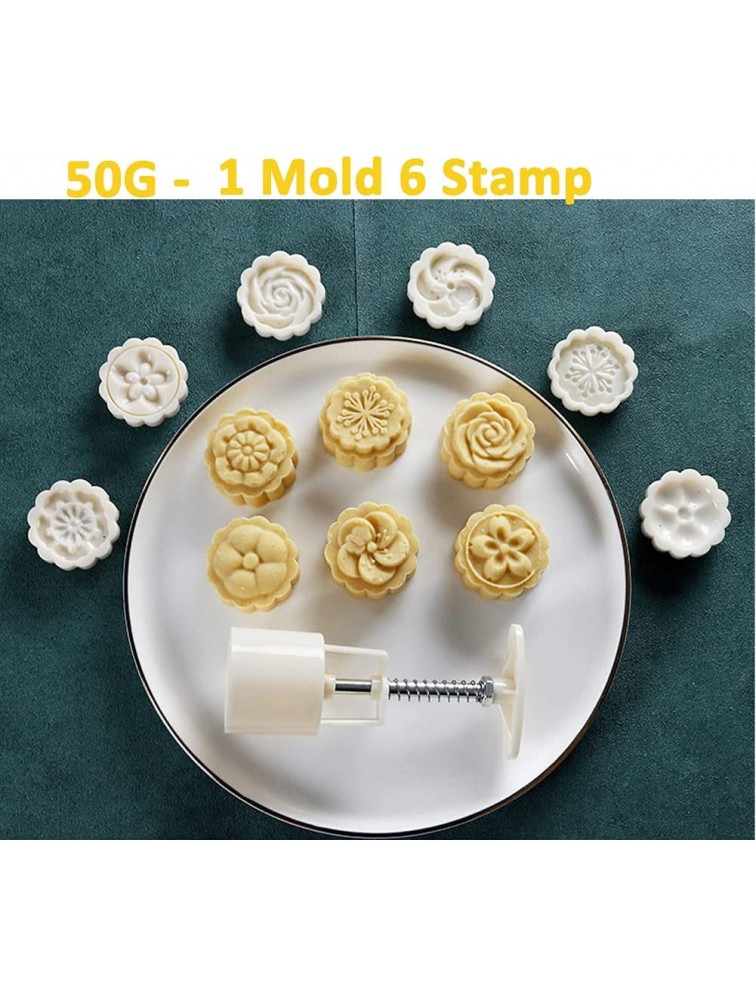 Mooncake Molds Set Mid-Autumn Festival Hand-Pressure Moon Cake maker 6 pcs for baking DIY Hand Press Cookie Stamps Pastry Tool1 Mold 6 Stamps. 50G - B8K292LJR