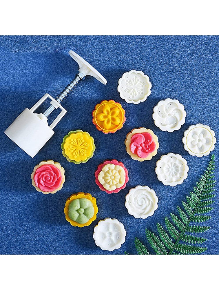 Mooncake Molds Set Mid-Autumn Festival Hand-Pressure Moon Cake maker 6 pcs for baking DIY Hand Press Cookie Stamps Pastry Tool1 Mold 6 Stamps. 50G - B8K292LJR