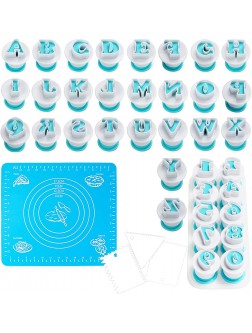 Woohome 40 PCS Fondant Cutters Alphabet & Numbers Fondant Cake Mold Cookie Stamp Impress Cake Biscuit Mold Cake Embosser Cutter Silicone Pad and Scraper for DIY Biscuit Cake Molds - BGP46LTDJ