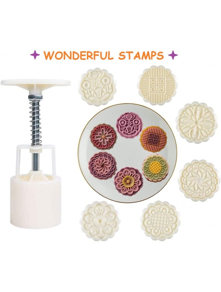 XSGX Mooncake Mold DIY Hand Press Pattern Cookie Stamps for Baking- Moon Cake Maker Mould for Pastry,Fondant- Chinese Moon Cake Mooncake Mold- 1 Mold 6 Stamps Set,75g - B3EB8LYUM