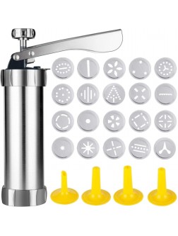 Cookie Press Biscuit Press Cookie Gun Set Stainless Steel DIY Biscuit Maker Kit with 20 Cookie Discs and 4 Nozzles for Kitchen Decoration - BOLN4TZVW
