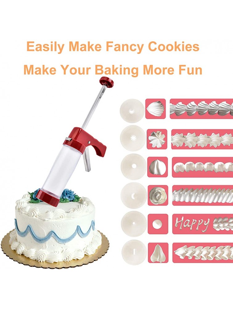Cookie Press Gun Kit Biscuit Maker Machine Set With 16 Cookie discs and 6 nozzles for DIY Biscuit Maker and Churro Maker（Red） - BKEHOS760