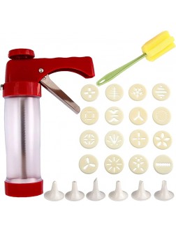 Cookie Press Gun Kit Biscuit Maker Machine Set With 16 Cookie discs and 6 nozzles for DIY Biscuit Maker and Churro Maker（Red） - BKEHOS760