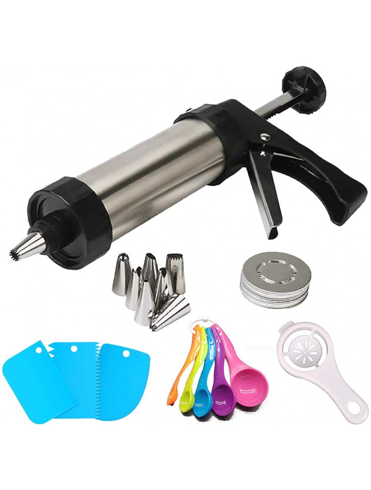 Cookie Press Gun Kit Stainless Steel Classic Biscuit Maker with 7 Icing Tips for Biscuit and 13 Metal Cookie Press Discs Ideal for Holidays-Baking-Biscuit Cake Churro Cookie Maker 30 pieces - BE987WB9I