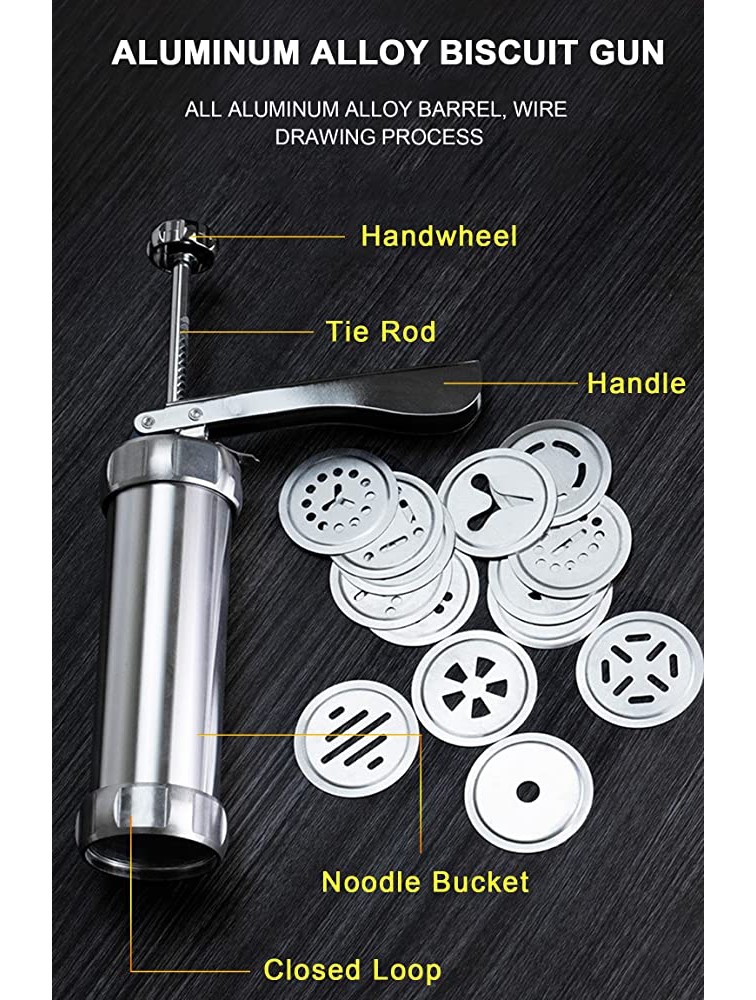 Cookie Press Maker Stainless Steel Homemade Baking Tool for DIY Biscuit Maker and Decoration with 20 Disc and 4 Nozzles - B0MYT2MAN