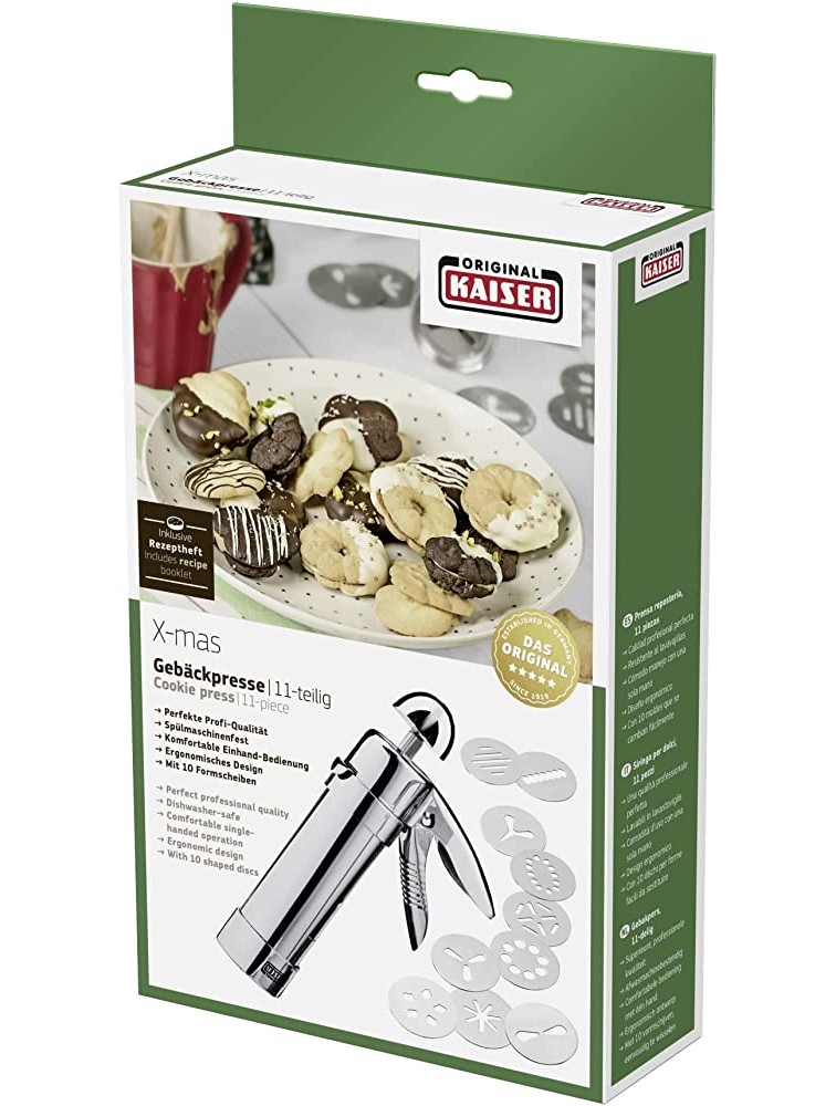 Kaiser Cookie Press Set 11 Piece Biscuit Press Biscuit Discs X-Mas Christmas Premium Quality Stainless Steel 10 Pastry Easy One-Handed Operation - BVKQWJSUU