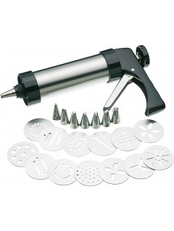 Stainless Steel Cookie Press Gun Kit with 13 Metal Cookie Press Discs and 7 Icing Tips for Biscuit Cake Decoration（Stainless Steel） - BVV6VGLIZ