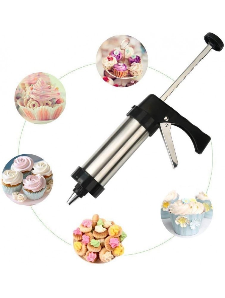 Stainless Steel Cookie Press Gun Set 8 Icing Nozzles 13 Molds for Biscuit Cake Decoration - BMB01YCY0