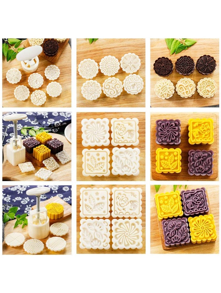 Vpang 2 Sets of Moon Cake Mold Mung Cake Mold Cookie Biscuit Pressing Mold Round And Square Moon Cake Making Tools 50g 2 Molds 8 Stamps - BZN30E39V